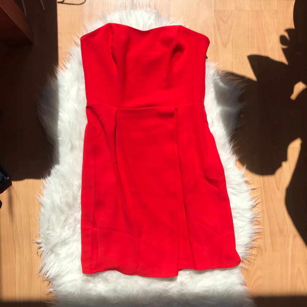 Red strapless dress